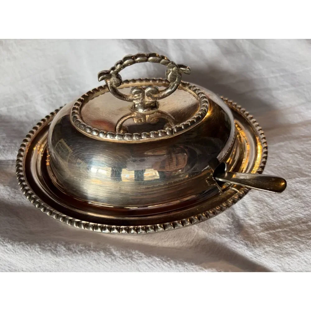 Bombay Silverplated Jam Butter Serving Dish with Jam/Butter Knife  Made in India